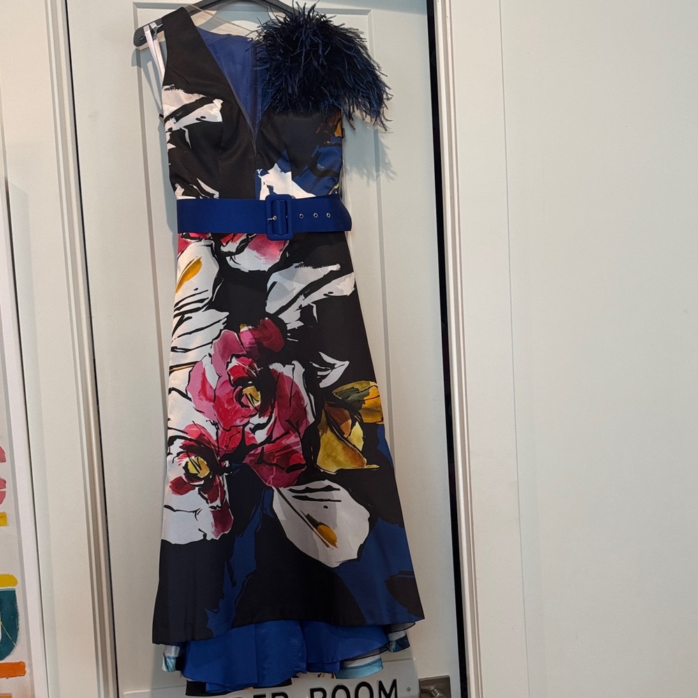 Floral Blue and Black Women's Wedding Dress